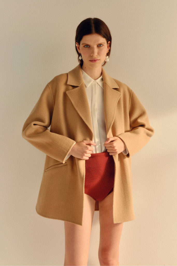 Double Face Wool Short Coat in Camel-WILLOW