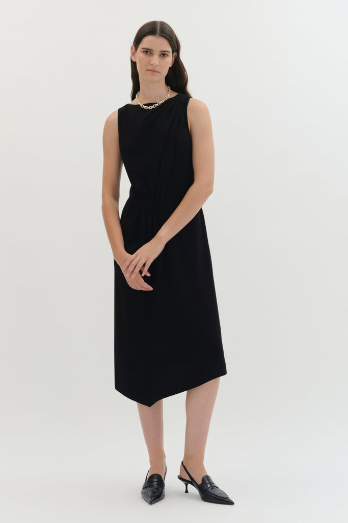 Gathered Jersey Dress in Black-WILLOW
