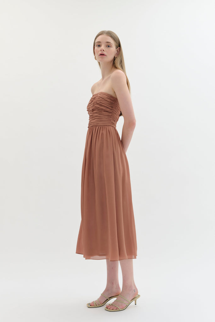 Gathered Silk Dress in Copper-WILLOW