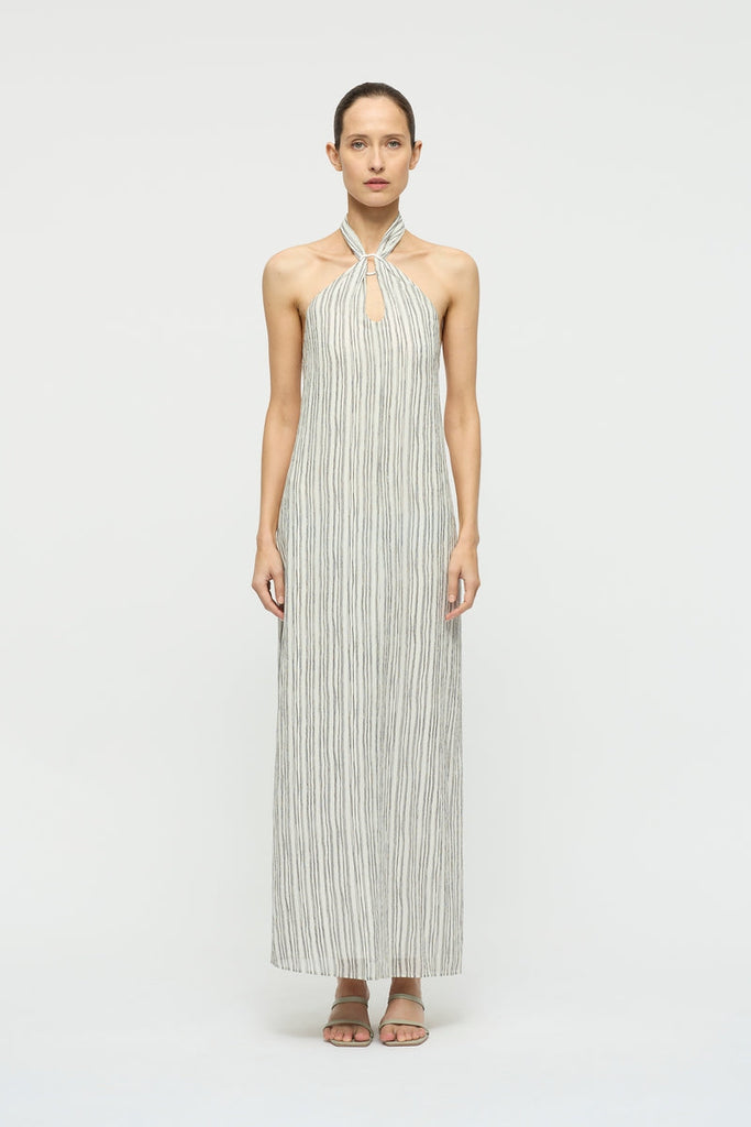 Halcyon Halter Gown in Stripe Print-WILLOW