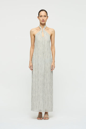 Halcyon Halter Gown in Stripe Print-WILLOW