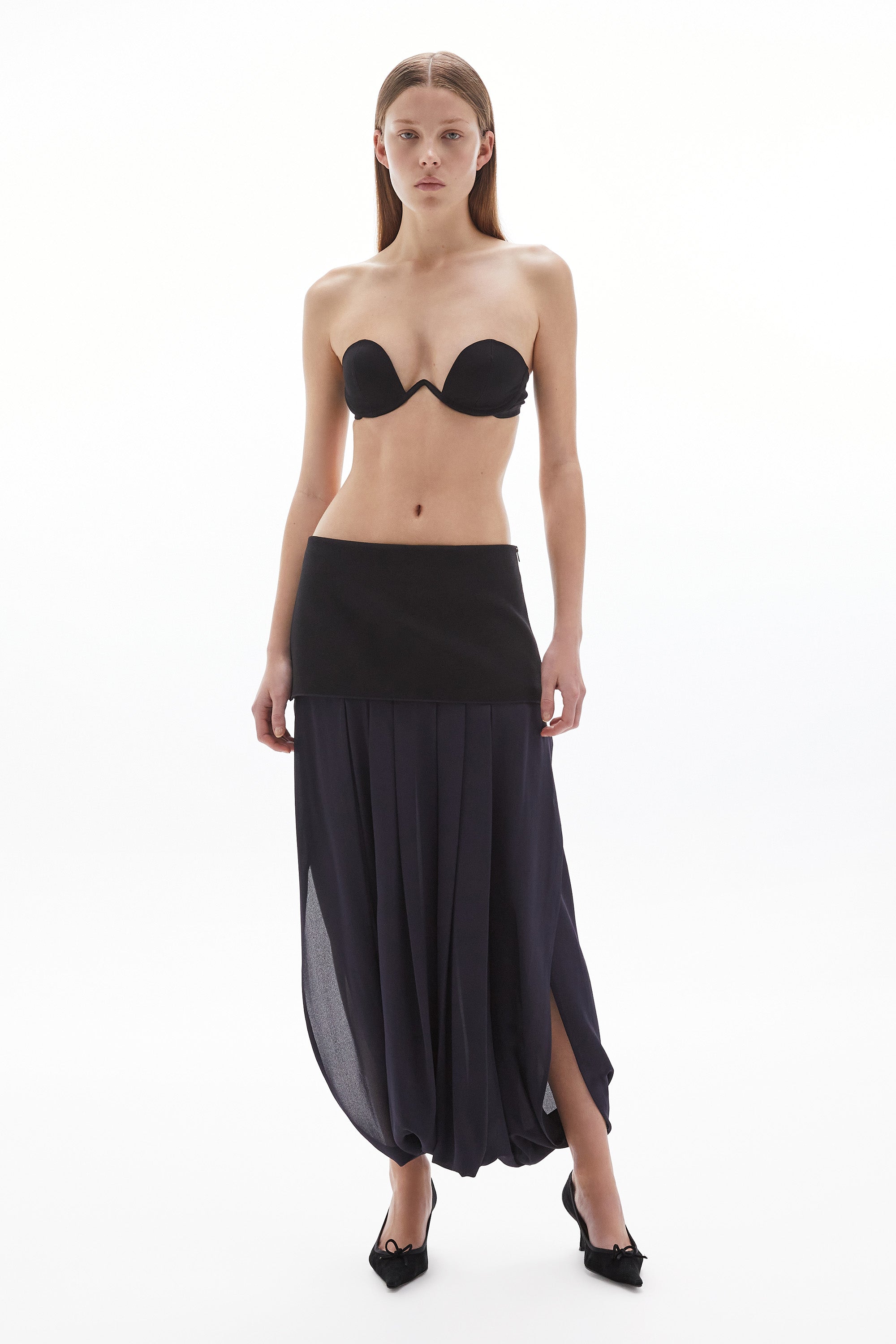 WILLOW-Inez Crepe Silk Loop Skirt Black/Ink