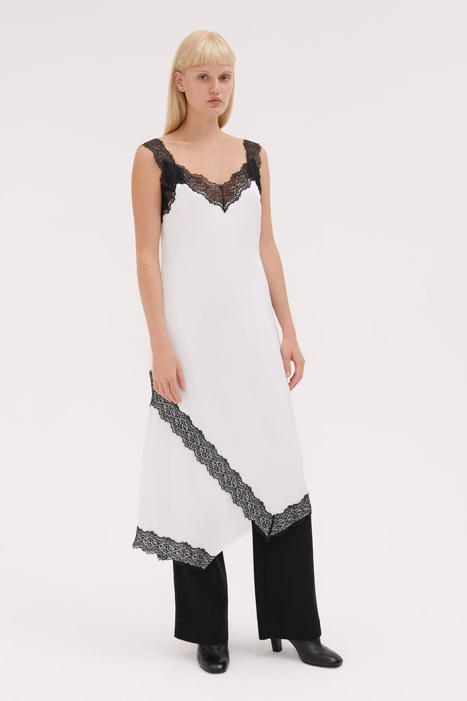 WILLOW-Lace Strap Silk Dress-Ivory