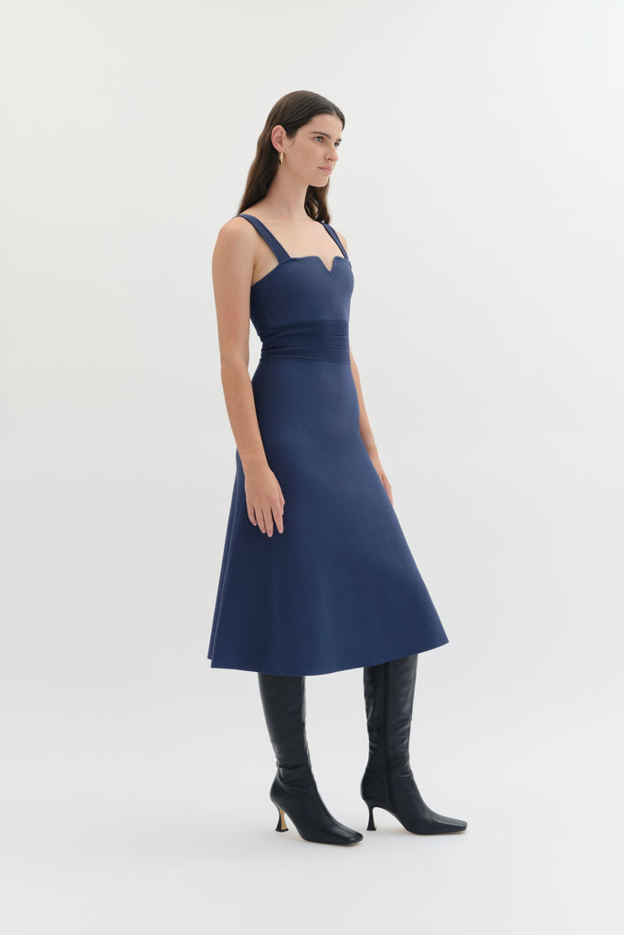 Rebekah Knit Dress in Bright Navy-WILLOW