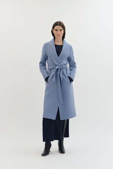 Shawl Collar Coat in Blue-WILLOW