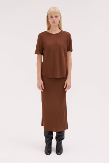 WILLOW-Silk Bias Midi Skirt-Chocolate