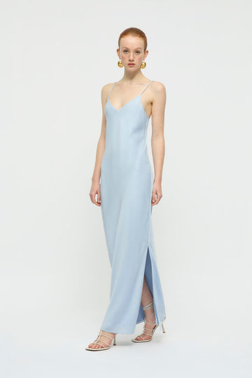 Sky Silk Slip Dress in Light Blue-WILLOW