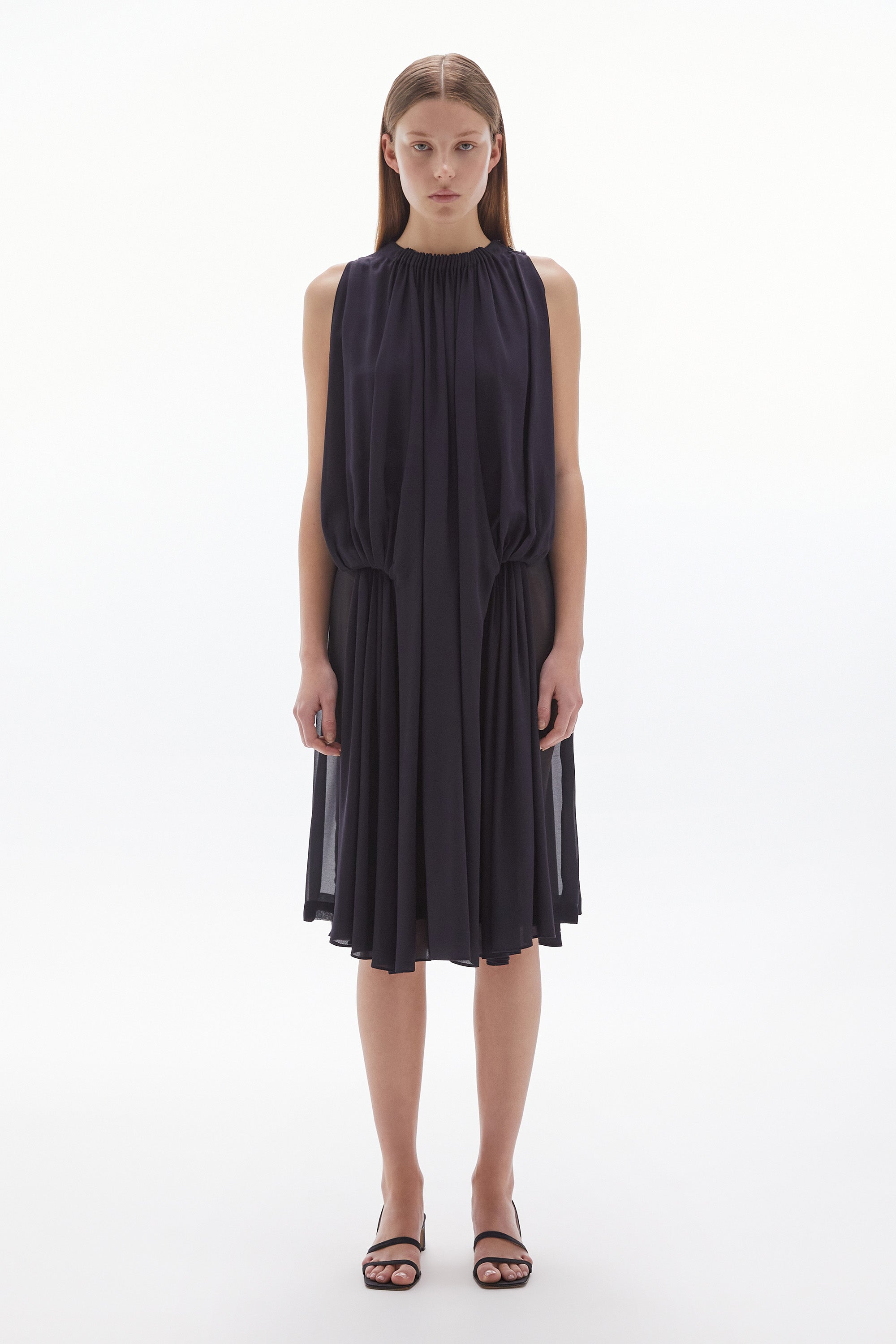WILLOW-Solis Silk Cape Dress Ink