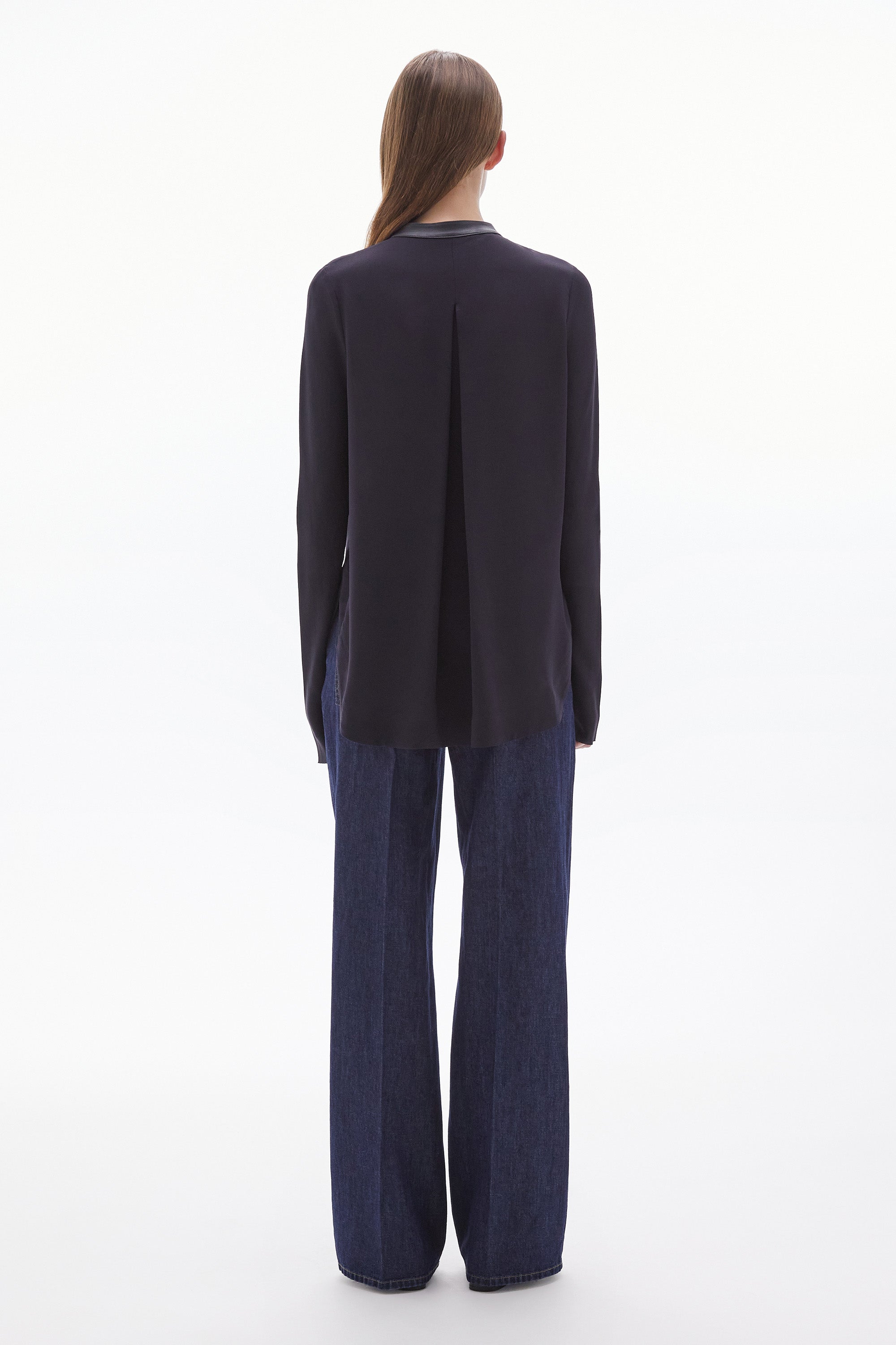 WILLOW-Solis Silk Leather Trim Shirt Ink