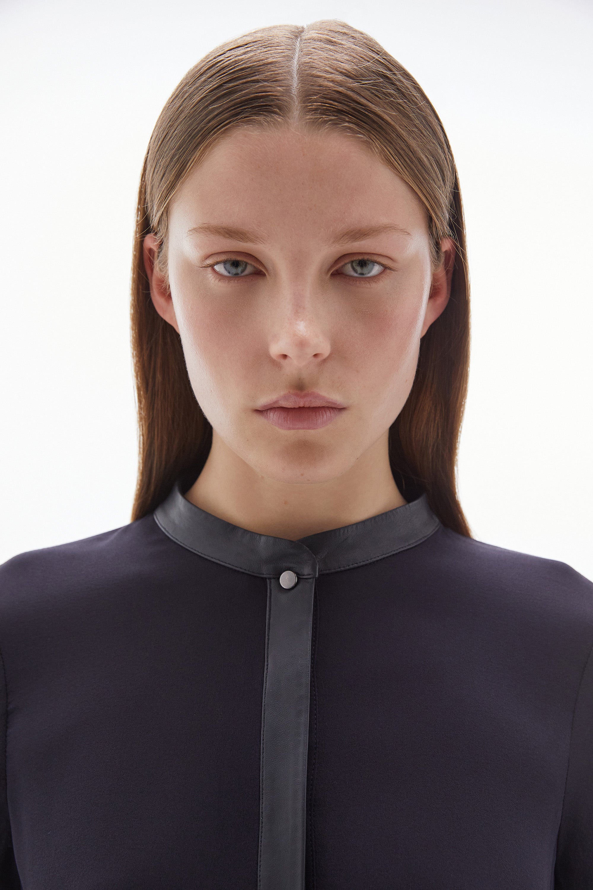 WILLOW-Solis Silk Leather Trim Shirt Ink