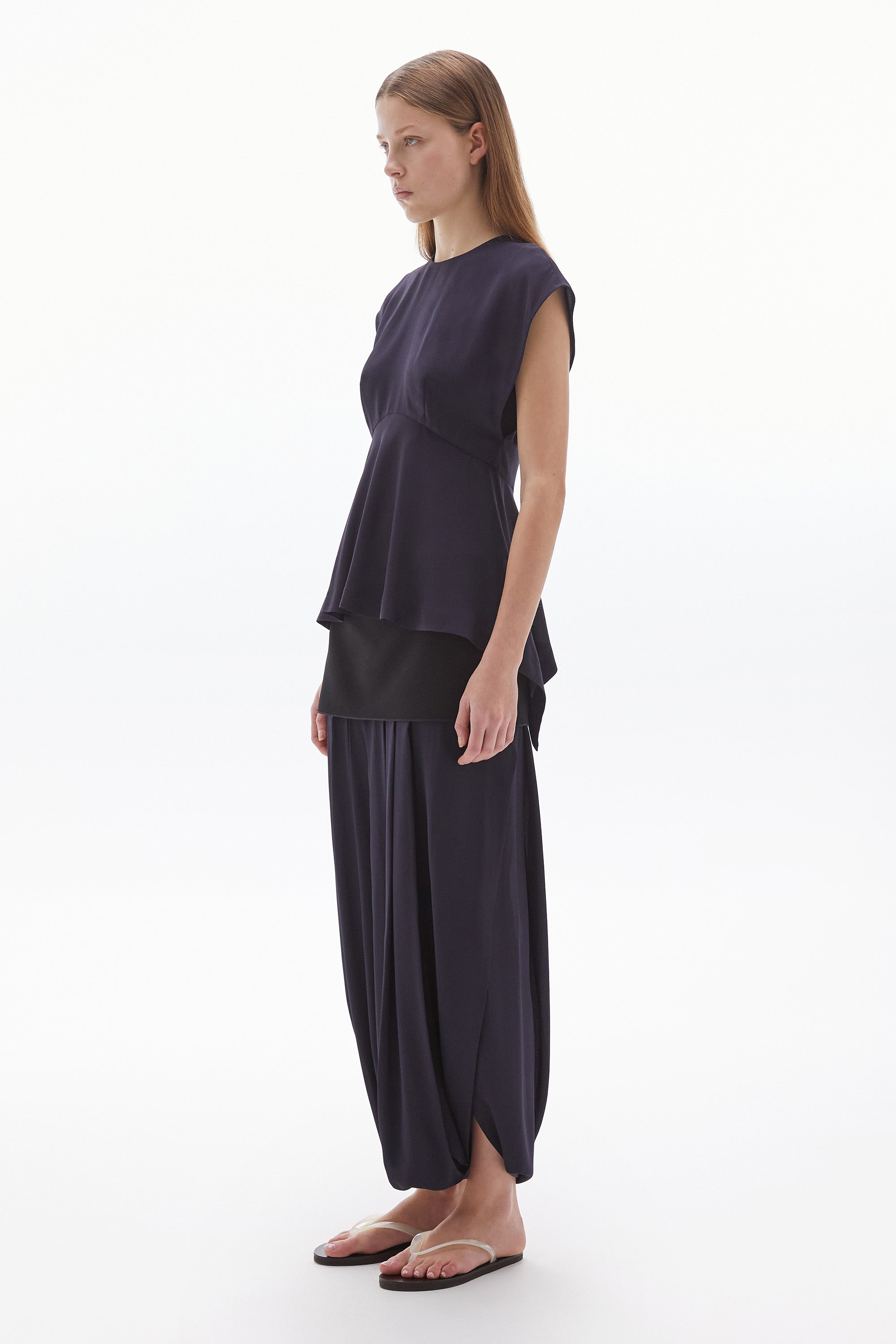 WILLOW-Solis Silk Peplum Top Ink