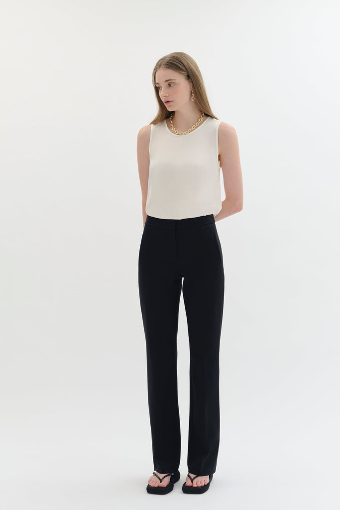 Tailored Ponte Pant in Black-WILLOW