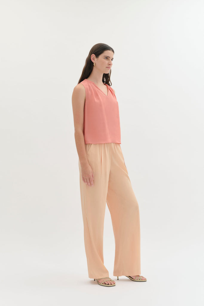Tuck Silk Top in Coral-WILLOW