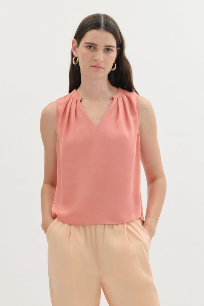 Tuck Silk Top in Coral-WILLOW