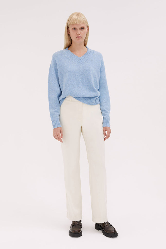 WILLOW-V-Neck Wool Pullover-Sky Blue