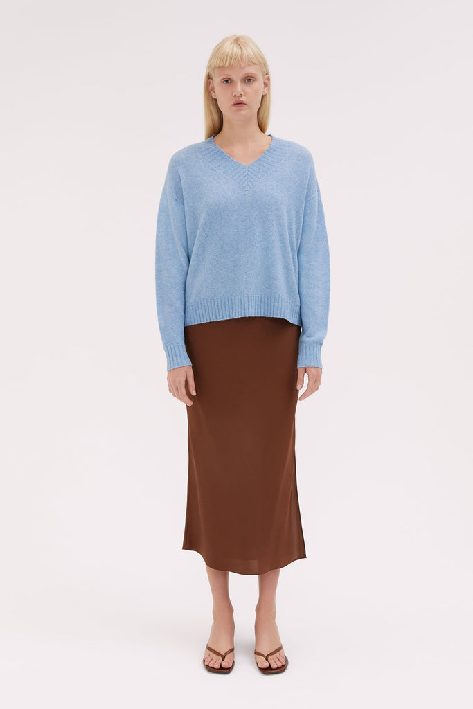 WILLOW-V-Neck Wool Pullover-Sky Blue