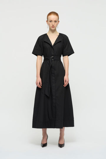 Zale Belted Midi Dress in Black-WILLOW